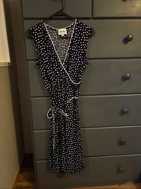 Leota Navy and White Polka Dot Wrap Dress